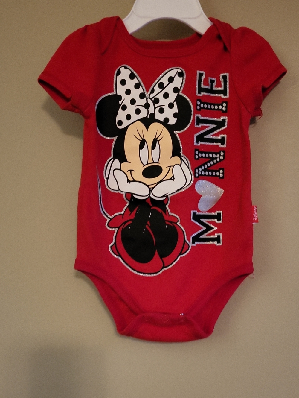 Disney Minnie red/gold onesie/bodysuut. Size 3-6 months.